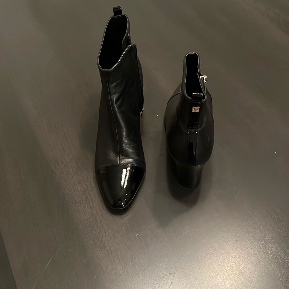 Leather Booties, square 2 1/2 inch heel, black, size 81/2 mint condition